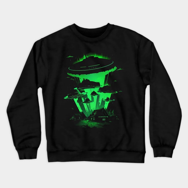 Alien Invasion! Massive UFO Attack Crewneck Sweatshirt by HideTheInsanity